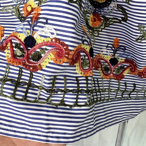 MAGIC Striped Floral Aline Embroidered Elastic Waist Midi Boho Skirt Size Small - Picture 6 of 10